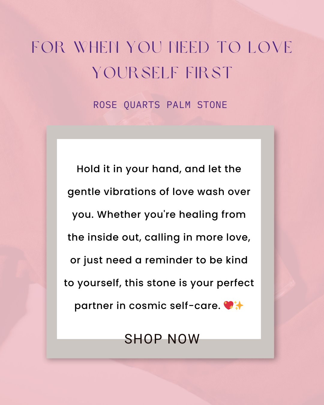 Rose Quartz Palm Stone- Love Yourself First (Oval Shaped)