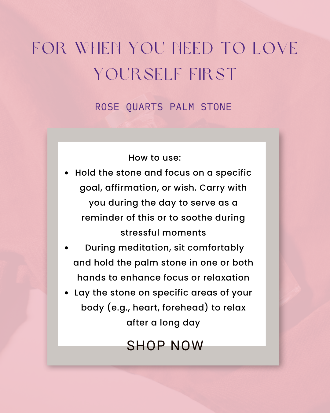 Rose Quartz Palm Stone- Love Yourself First (Heart Shaped)