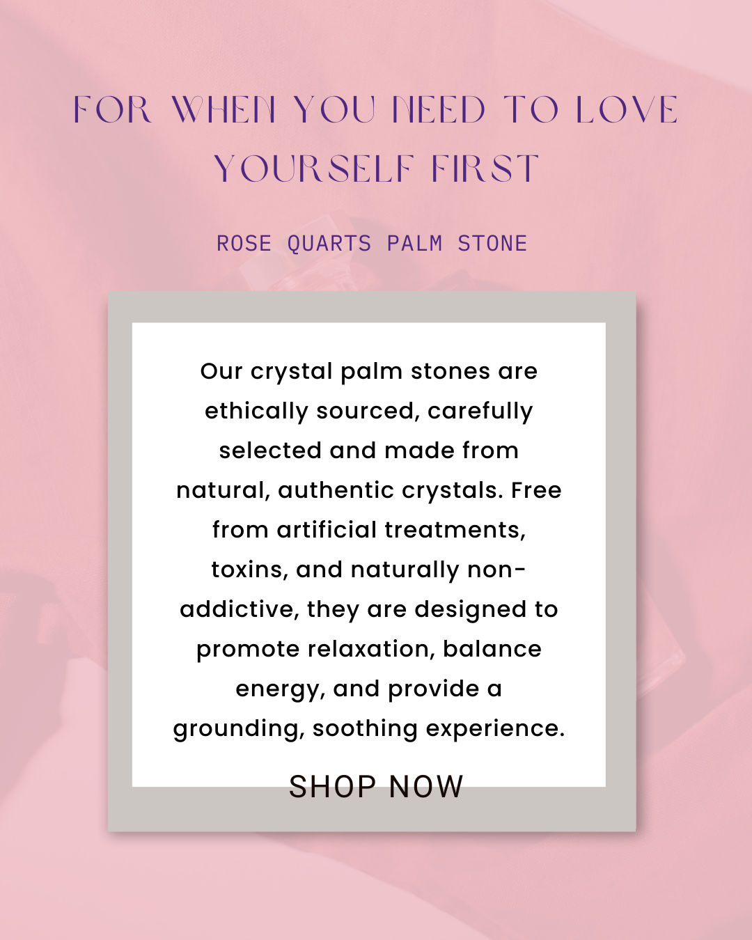 Rose Quartz Palm Stone- Love Yourself First (Heart Shaped)