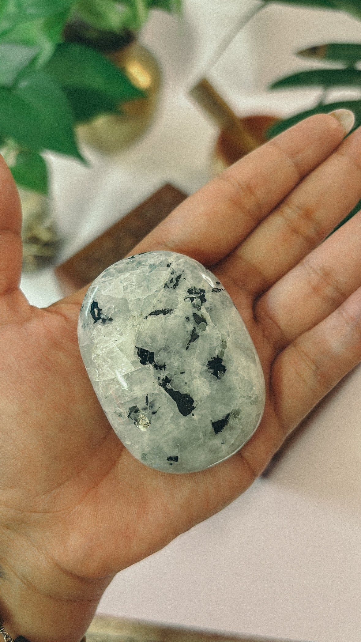 Moonstone Palm Stone – For When You Need  Emotional Balance and Clarity (Oval Shaped)