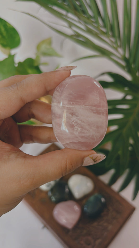 Rose Quartz Palm Stone- Love Yourself First (Oval Shaped)