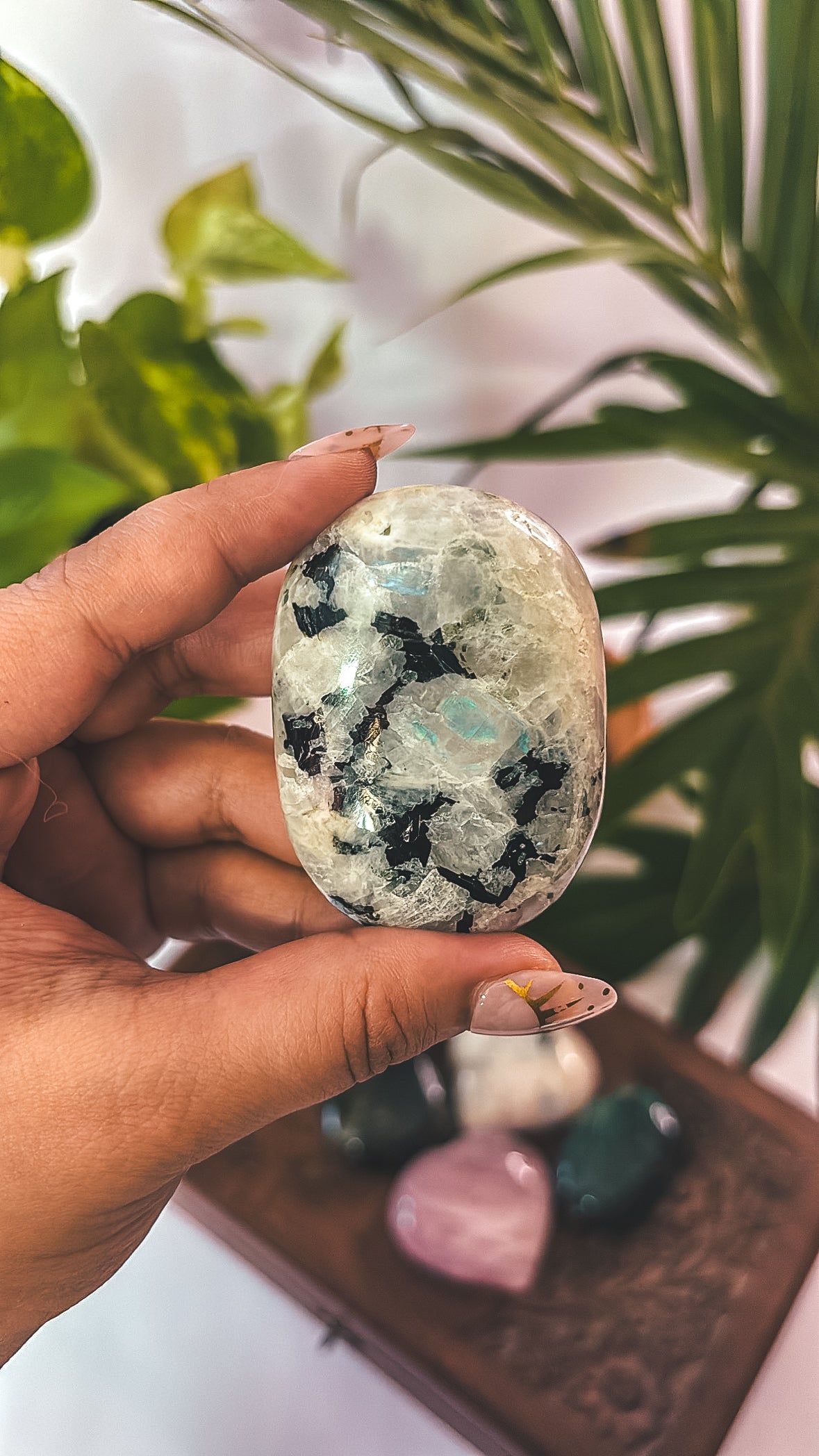 Moonstone Palm Stone – For When You Need  Emotional Balance and Clarity (Oval Shaped)