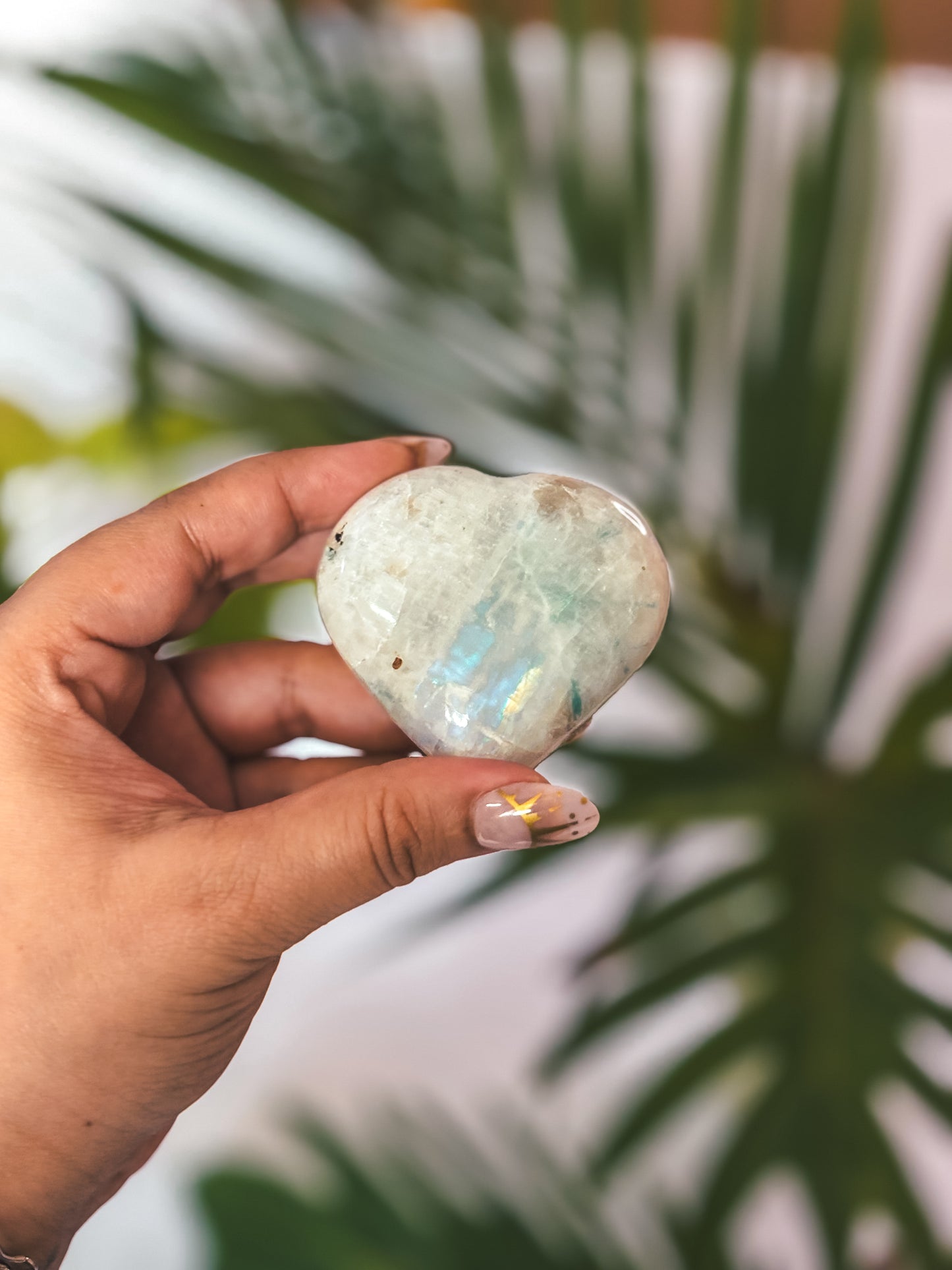 Moonstone Palm Stone- For When You Need Balance and Clarity (Heart Shaped)