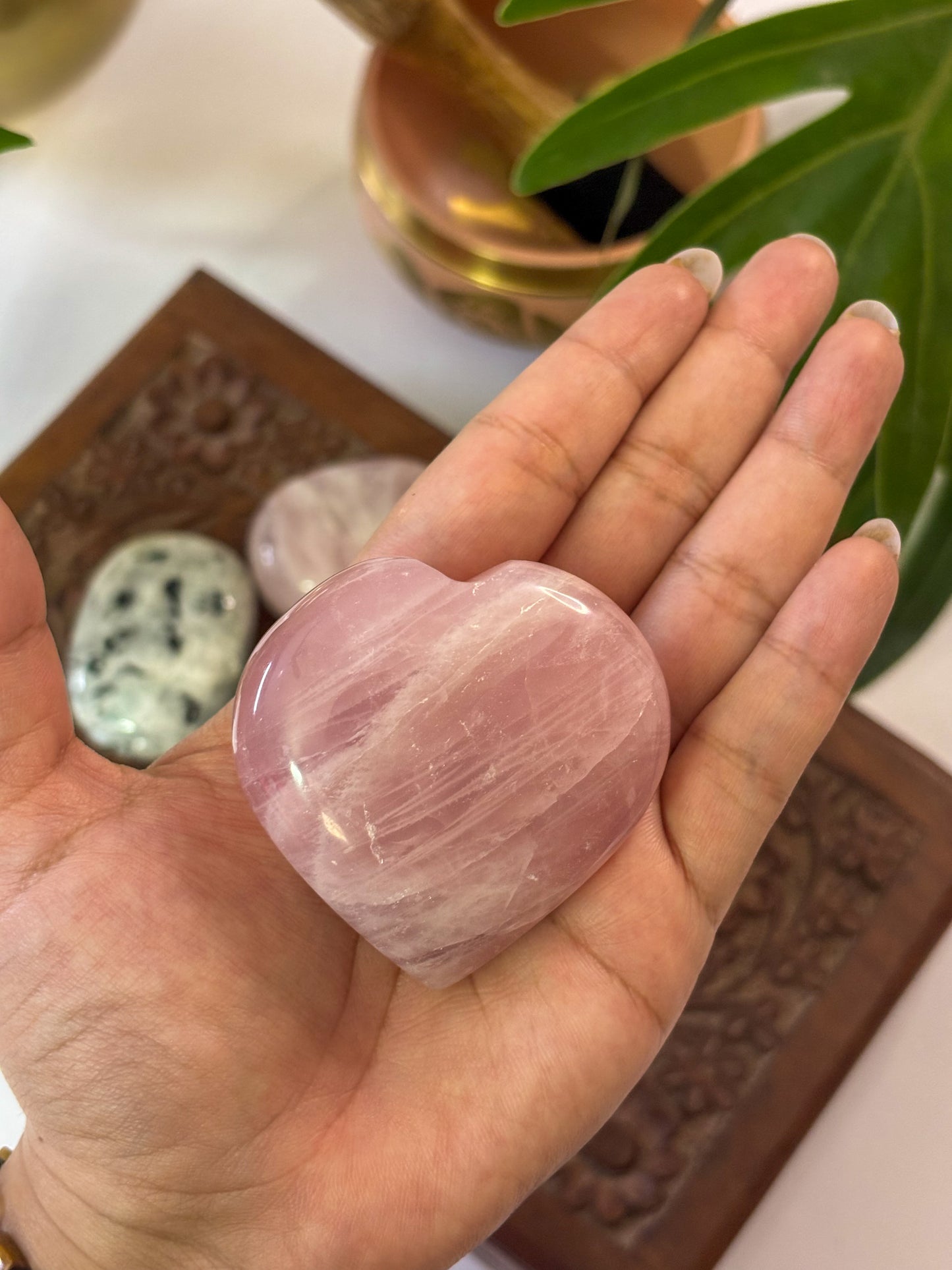 Rose Quartz Palm Stone- Love Yourself First (Heart Shaped)